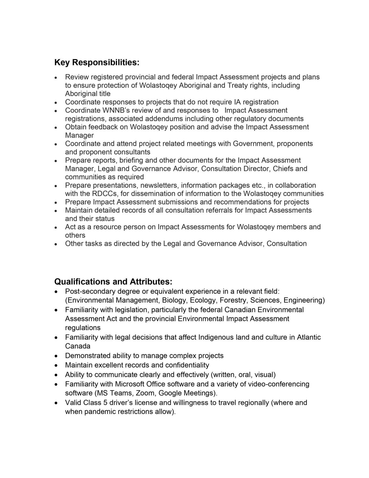 Employment Opportunity: Impact Assessment Coordinator For Wolastoqey ...